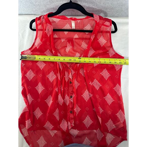 Xhilaration Juniors sz L (Women's M) Flowy Sheer Sleeveless Top July 4th Red - Picture 6 of 7